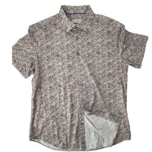 Bugatchi Short Sleeve Button Down Size L Multicolor Good 8Way Stretch Leaf Print